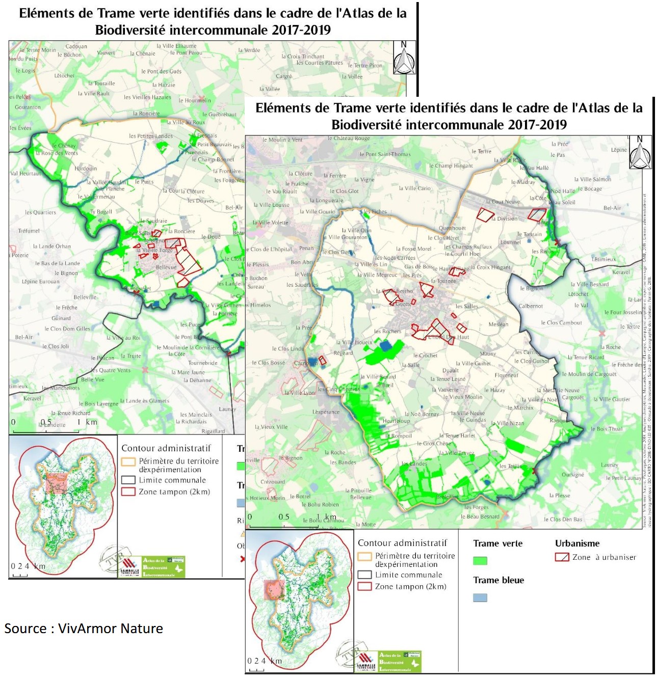 Cartes des éléments de trame verte de l'ABI de Lamballe Terre et Mer