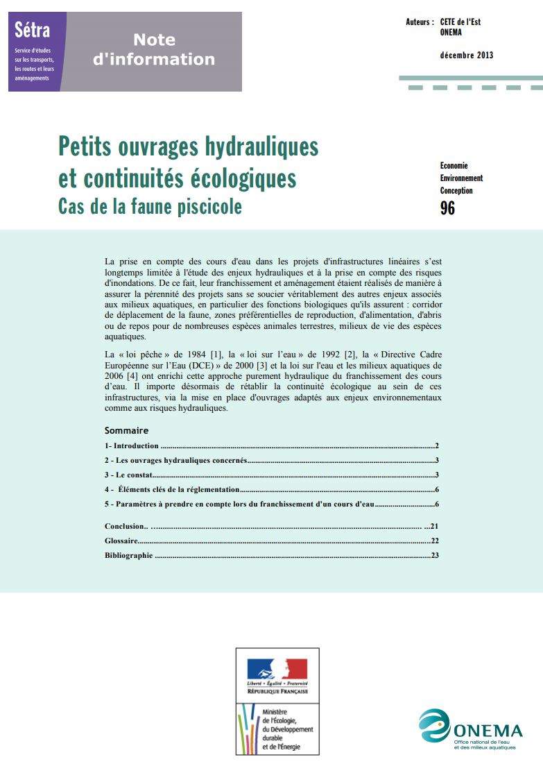 Petits ouvrages hydrauliques et continuités écologiques