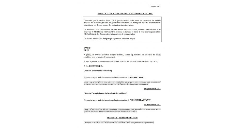 Modèle d'Obligation Réelle Environnementale (ORE)